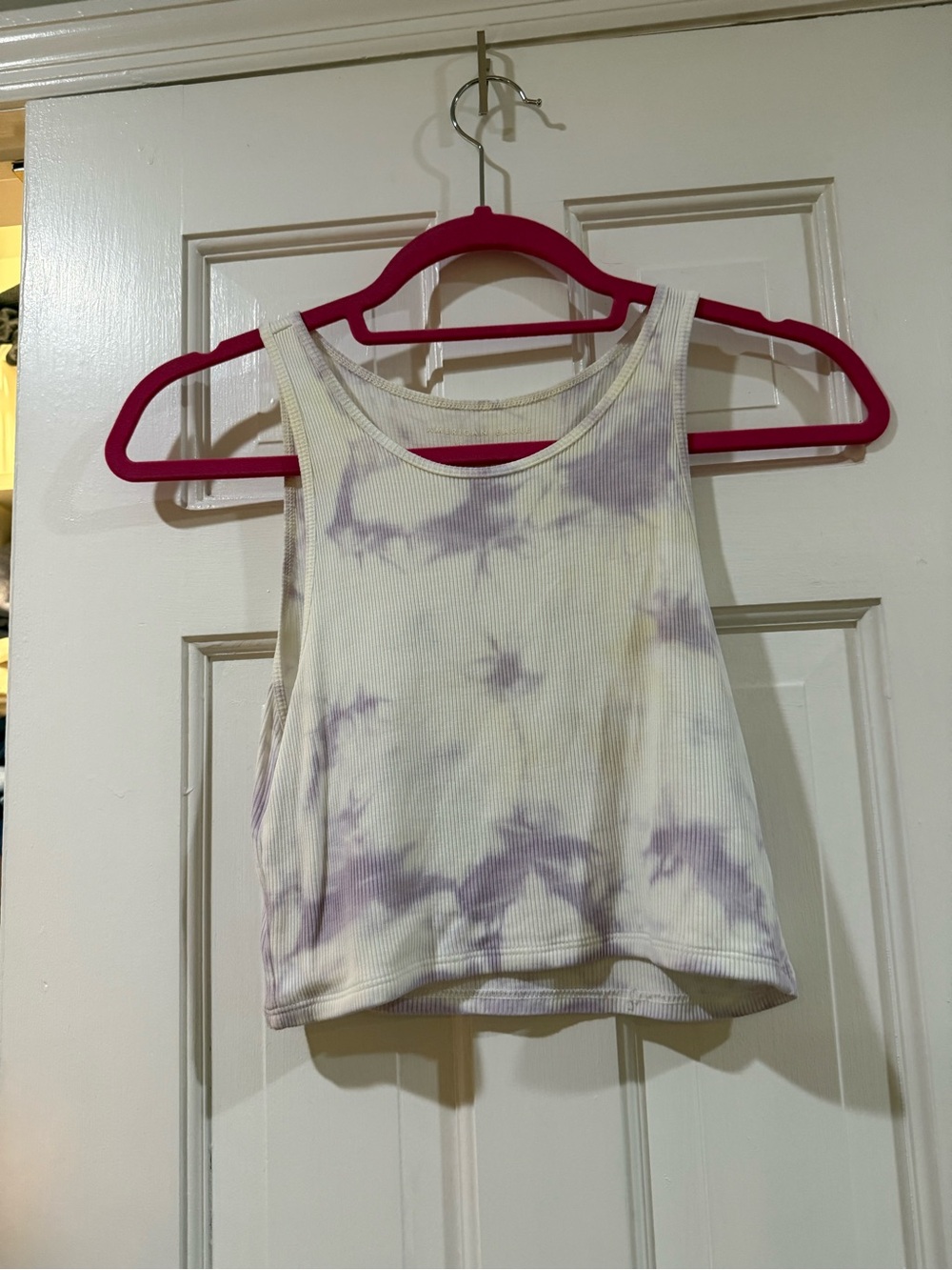 Sleeveless Tie-Dye Ribbed Crop Tank Top - Lavender/White - S - American Eagle